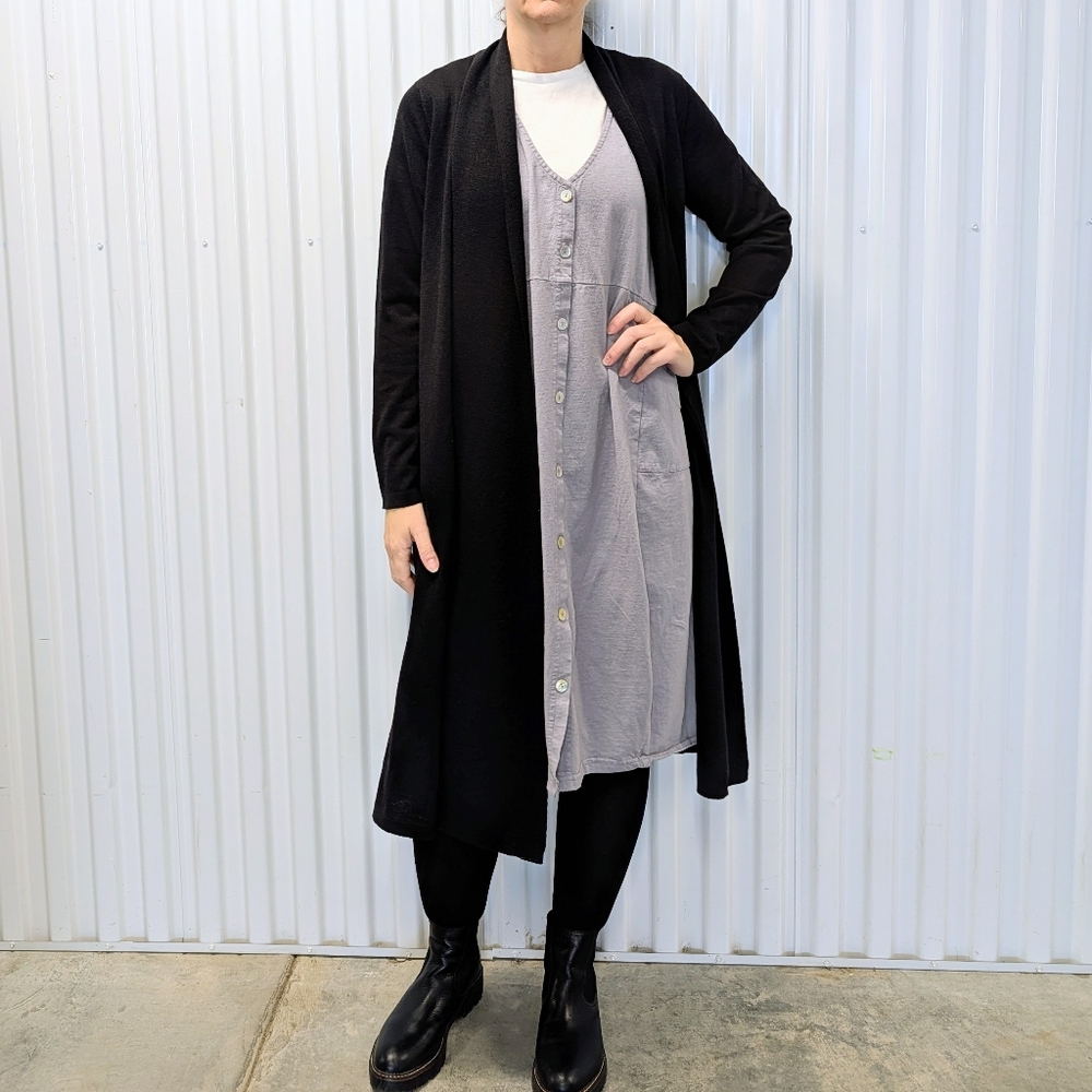 EILEEN FISHER long black wool cardigan sweater duster S